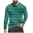 thumbnail image 1 of Men's T Shirts Striped Color Blocked Casual Trend Crew Neck Long Sleeve Tees Stretchy Fall Warm Basic Shirts for Men Green XXXL, 1 of 4