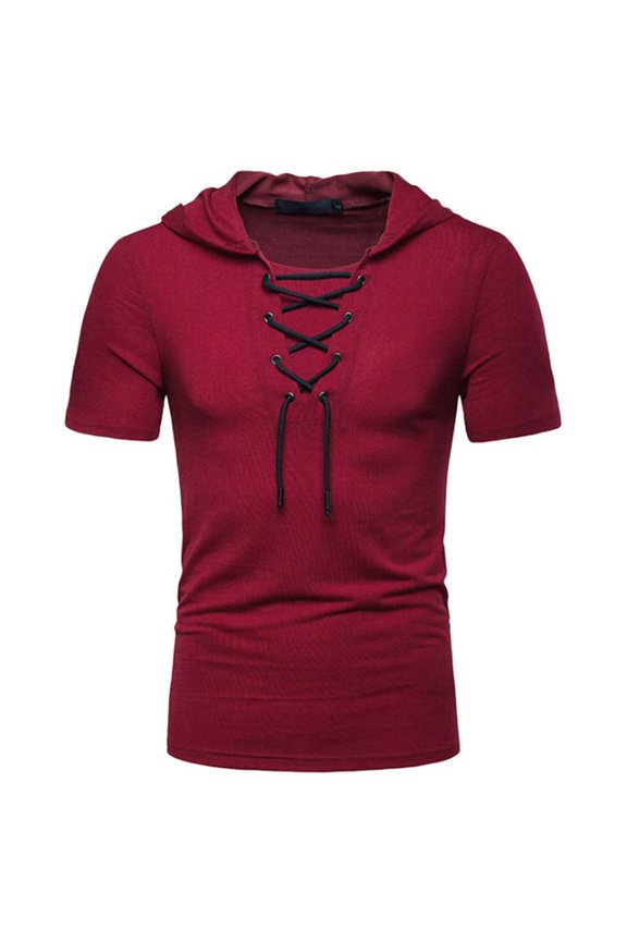 Men's T Shirts Summer Casual Loose Hooded Binding Short Sleeve Blouse Solid Color Slim Fit Tops
