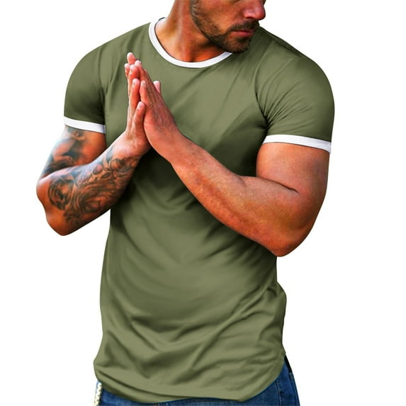 Men's T-Shirts Summer Fashion Simple Color Matching Short Sleeves Round Neck Breathable Refreshing Ag Tee Shirts Sizes 3XL