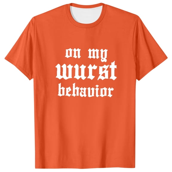 Men's T Shirts Summer Funny Festival Letter Printed Short Sleeve Graphic Tees Lightweight Breathable Soft Comfortable Casual Shirts for Men Orange S