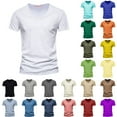 thumbnail image 1 of Men's T Shirts Summer Solid Basic T Shirt for Men Short Sleeve V Neck Stretchy Casual Tops Lightweight Breathable Men Tshirt Army Green L, 1 of 3