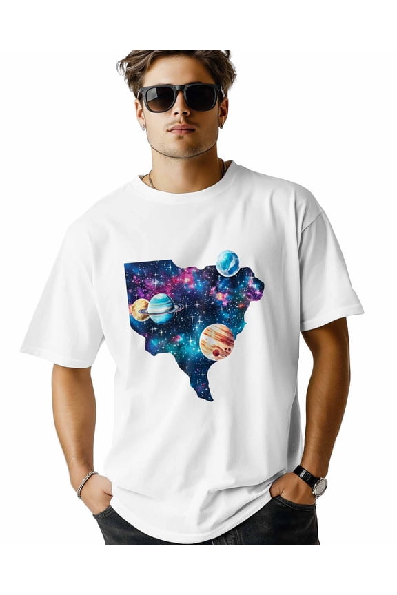 Men's T Shirts, System Planets Starry Sky T-Shirt for Men Crew Neck Tees Cotton Tops, White, S