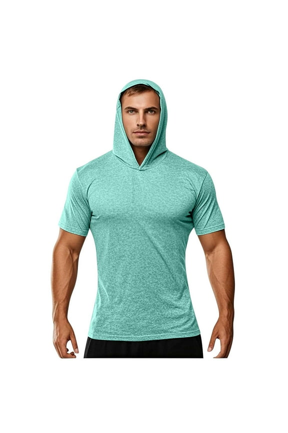 Men's T Shirts T Shirts for Men Hooded Short Sleeve Loose TunicHooded Shirt Blouse Fast Dry Clothes And Fitness Height Stretch Sunscreen Top Mint Green,L