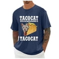 thumbnail image 1 of Men's T Shirts Taco Cat Printed Casual Short Sleeve Graphic Tees Soft Loose Lightweight Fit Comfortable Crew Neck Men's Shirts Navy S, 1 of 3