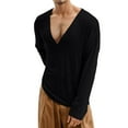 thumbnail image 1 of Men's T Shirts Thin Deep V Neck Long Sleeve Loose Fit Breathable Lightweight Casual Basic Tees Comfortable Stretchy Soft Lounge Mens Shirts Black L, 1 of 4