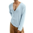 thumbnail image 1 of Men's T Shirts Thin Deep V Neck Long Sleeve Loose Fit Breathable Lightweight Casual Basic Tees Comfortable Stretchy Soft Lounge Shirts for Men Blue S, 1 of 4