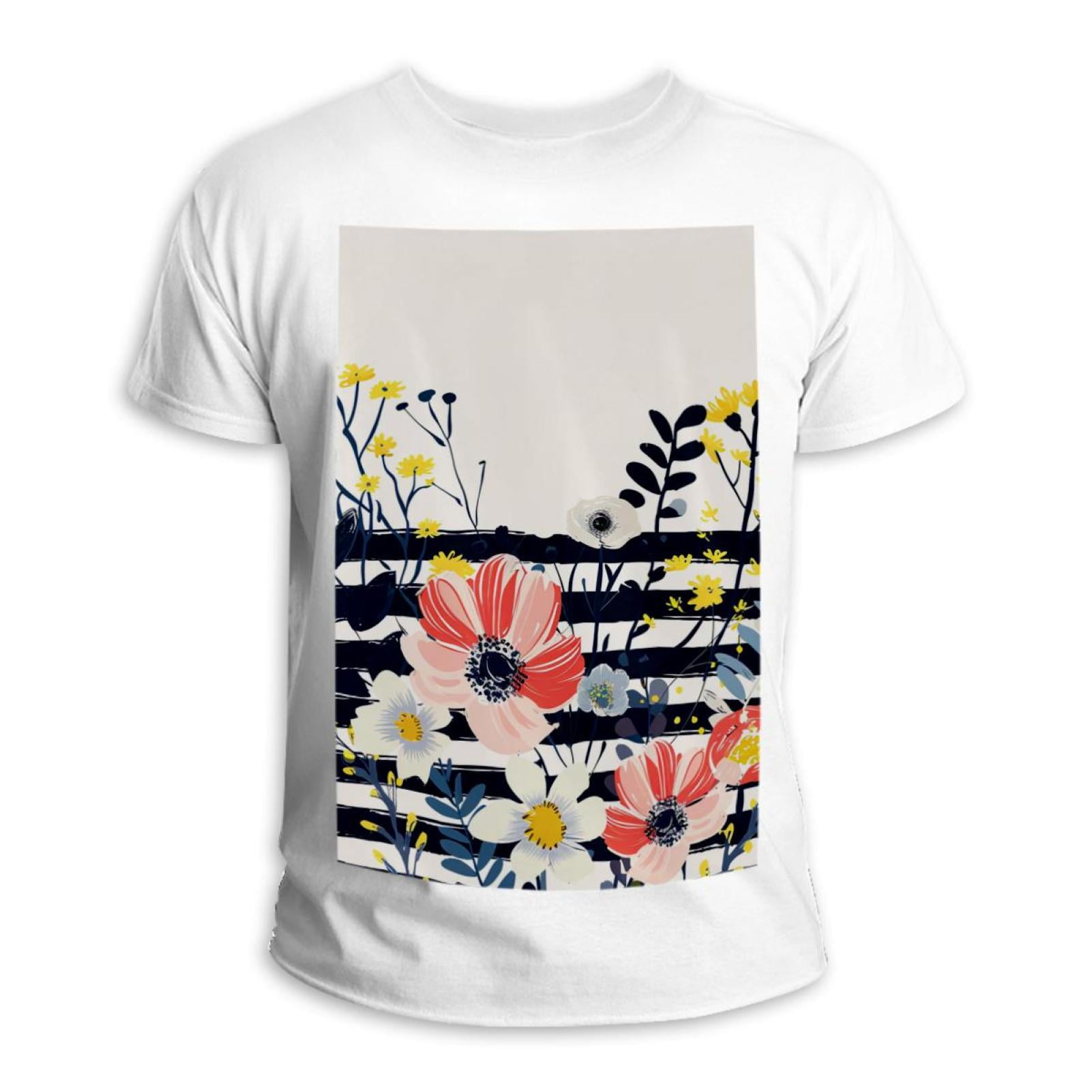 Mens T-Shirts, Tshirts Shirts for Men, Modern Navy Blue Striped Bouquet Hello