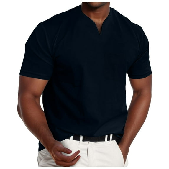 Men's T Shirts V Neck Slim Fit Short Sleeve T Shirts With Pocket Spring Summer Tee Shirt Tops