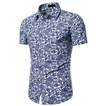 Men's T-Shirts under $5 Button Long Sleeve Turndown Collar Casual Printing Shirt Blue XL