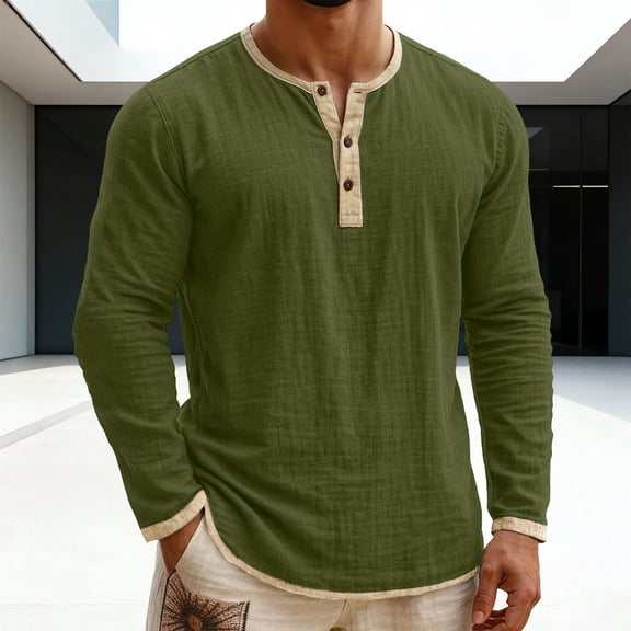 Men's T-shirt, 2026 New Solid Color Long Sleeved Round Neck Button Casual Sports T-shirt Top, Breathable and Comfortable Fabric for Men, Great for Exercise and Fitness.