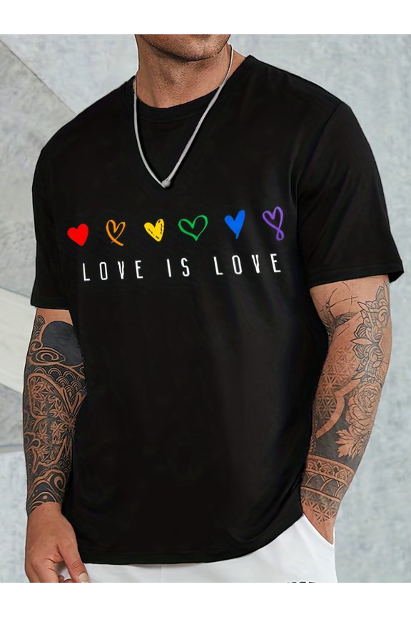 Men's T-shirt Pride Letter Love RAINBOW Print Sports Leisure Round Neck Outdoor Short Sleeve T-shirt Men's Wear