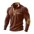 thumbnail image 1 of Men's T-shirt Shirt Long Sleeved Lapel Quarter Zipper Solid Color Fashion Basic Casual Pocket Patch Street Casual Sports Tops, 1 of 8