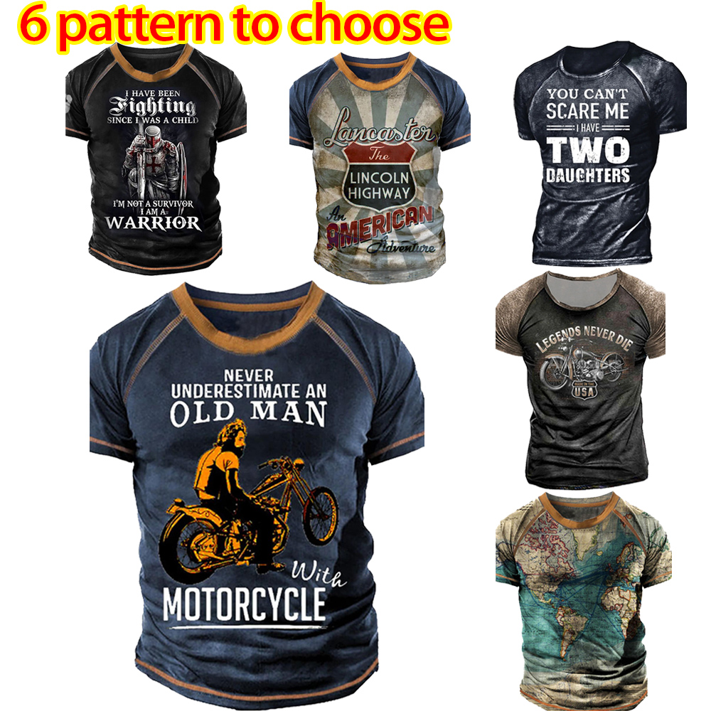 Men's T-shirt Tee Motorcycle Print Street Clothing Casual Short Sleeve ...