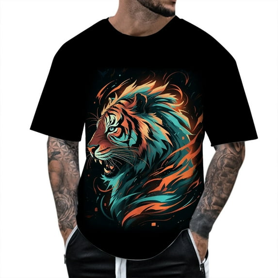 Men's T-shirt Tiger Printed Short Sleeve Crew Neck Loose Casual Fashionable Tees Male's top Slim Fit Stylish Streetwear