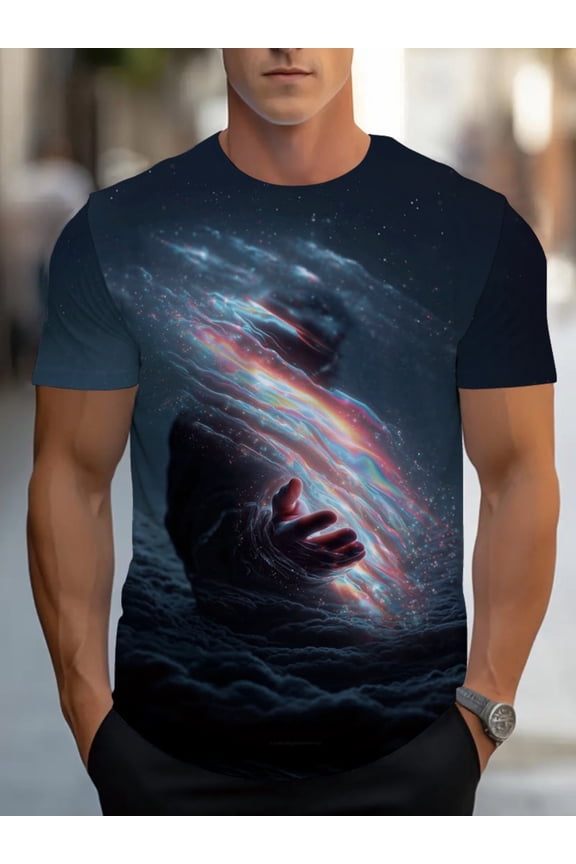 Men's T-shirt, which shows the cosmic vortex, is very suitable for men who pursue commercial sex. This comfortable T-shirt is printed with amazing galaxy cases.
