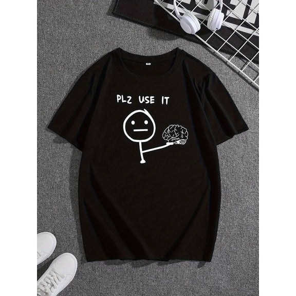 Men's T-shirt with line drawings and letter prints