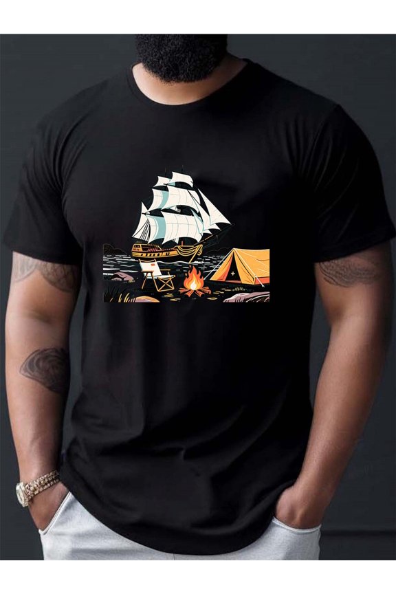 Men's T-shirtSailing and Camping Pattern Adult T - ShirtNavigation Pattern Sho