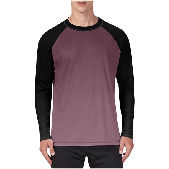 Men's T-shirts Quick Dry Cooling Sun Protection Tops Raglan Long Sleeve Colorblock Hiking Fishing Running Gym Tees (4XL, Hot Pink)