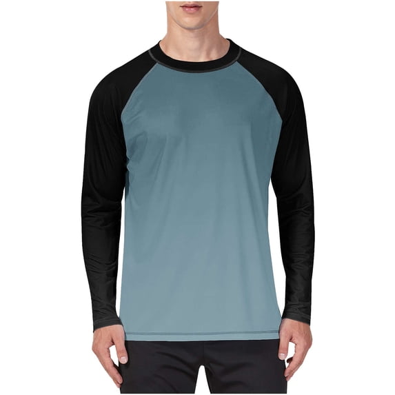 Men's T-shirts Quick Dry Cooling Sun Protection Tops Raglan Long Sleeve Colorblock Hiking Fishing Running Gym Tees (5XL, Light Blue)
