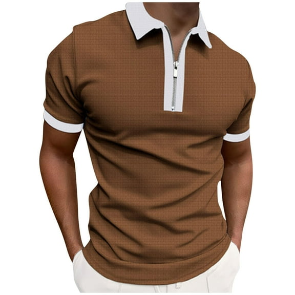 Men's T-shirts Summer Casual Solid Color Blocked Shirt Short Sleeved Lapel Half Zip Blouse Shirt Joint Color Mens Summer Fashion Tops Vacation Beach Fashion S-XXL