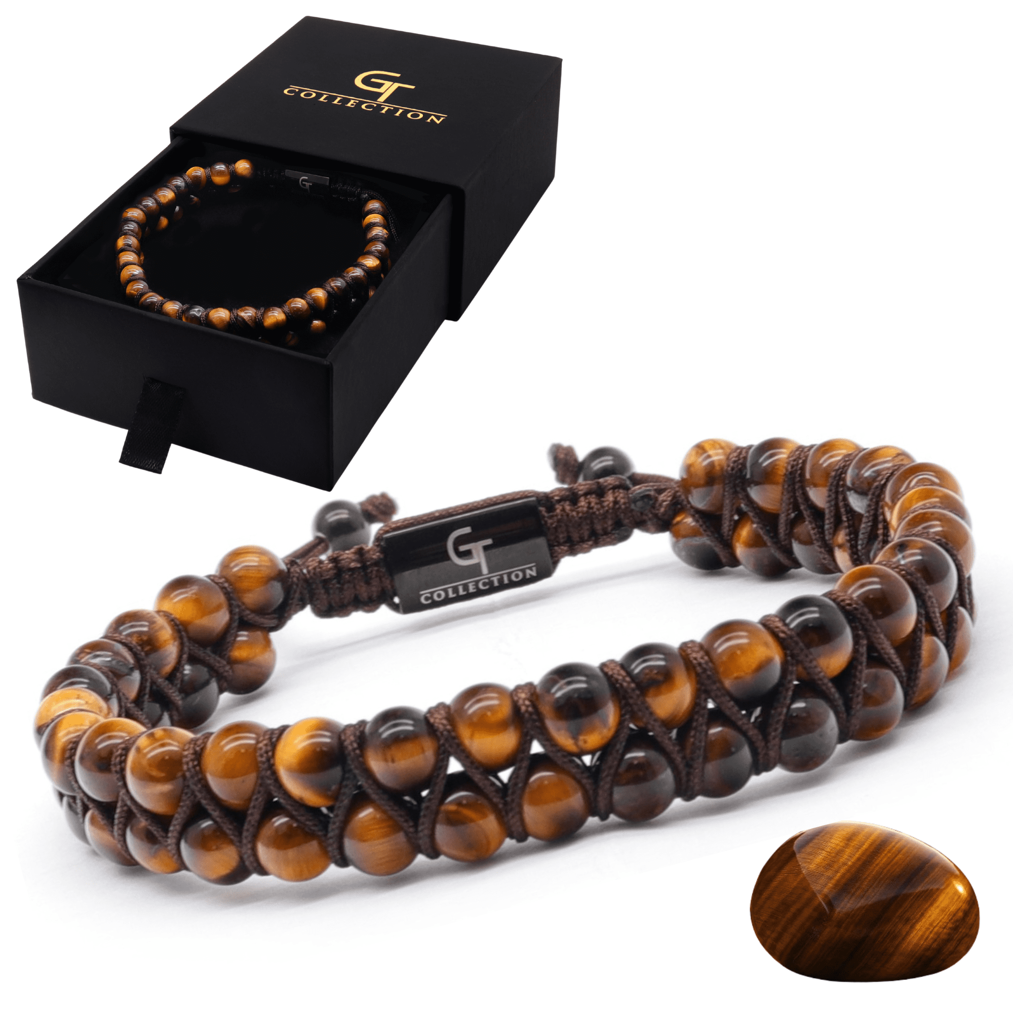 Men's TIGER EYE Double Bead Bracelet | Gift for Men | One Size Fits All | 100% Natural | Gemstone Adjustable Bracelet
