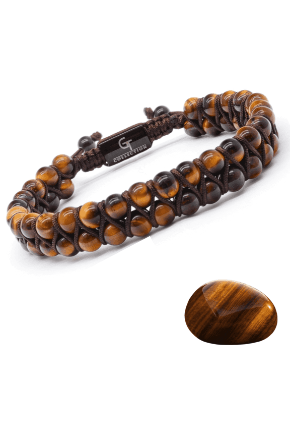 Men's TIGER EYE Double Bead Bracelet