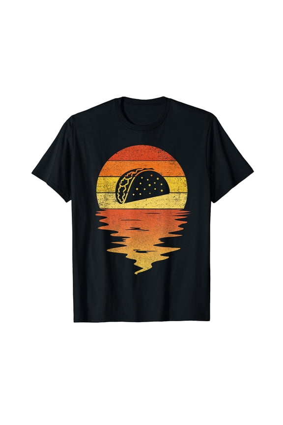 Men's Taco shirt retro sunset 70s vintage Tacos Black T-Shirt