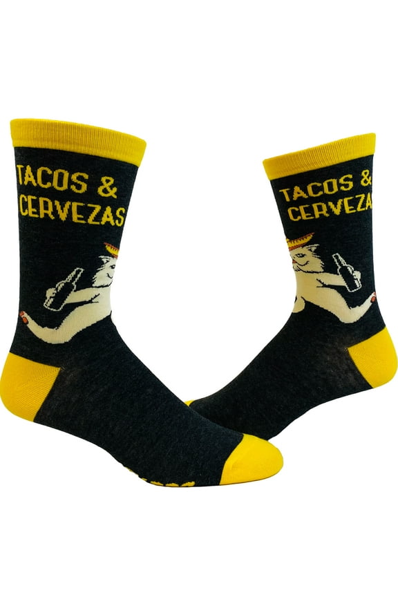 Men's Tacos and Cervezas Socks Funny Cinco De Mayo Cat Gato Novelty Footwear
