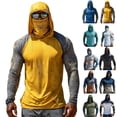 thumbnail image 1 of Men's Tactical Camo Hoodies with Built-In Face Masks and UPF 50+ Protection Featuring Moisture Wicking Fabric for Hunting Trips Fishing Adventures Outdoor Sports Blue L, 1 of 3