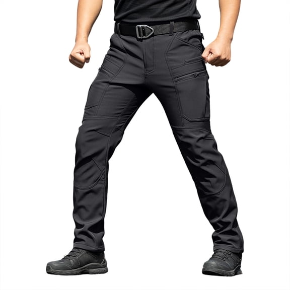 Men's Tactical Cargo Pants - Belted Waist for Outdoor Activities & Daily Commute Black L
