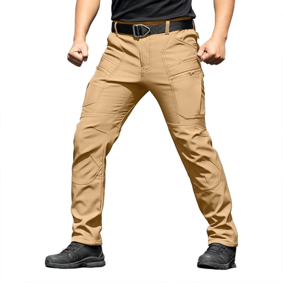Men's Tactical Cargo Pants - Belted Waist for Outdoor Activities & Daily Commute Khaki S