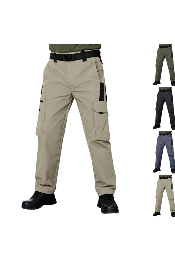 Men's Tactical Cargo Pants Lightweight Ripstop Ruggedly Durable Pants Casual Athletic Hiking Outdoor Pants 02# Khaki 2XL
