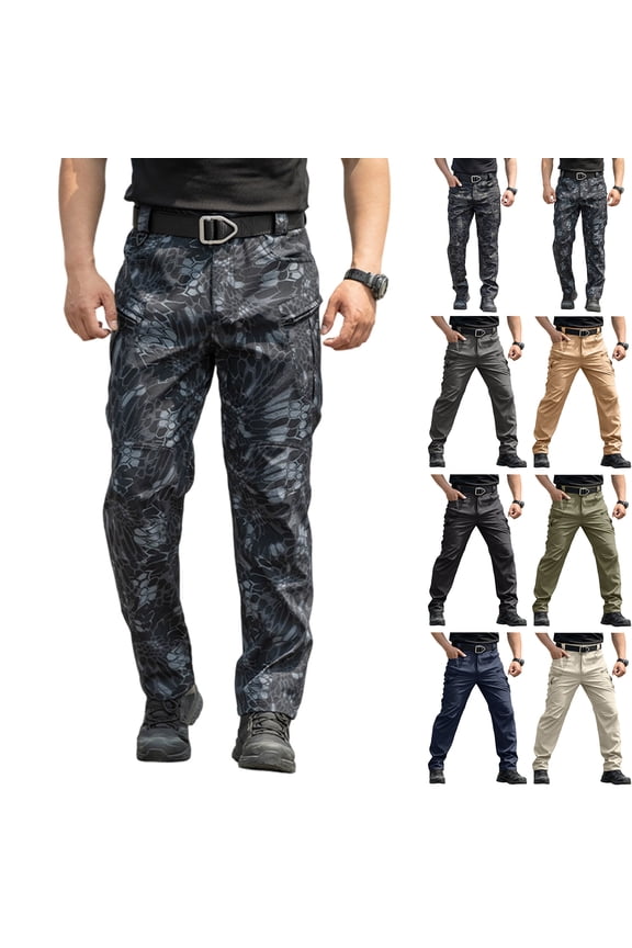 Men's Tactical Cargo Pants Ripstop Lightweight Waterproof Multi Pockets Work Hiking Outdoor Casual Pants (No Belt) Blue S