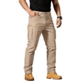 thumbnail image 1 of Men's Tactical Cargo Pants Ripstop Water Resistant Fabric Multi Pocket Zipper Side Pockets Outdoor Hiking Work Pants,Khaki,XL, 1 of 7