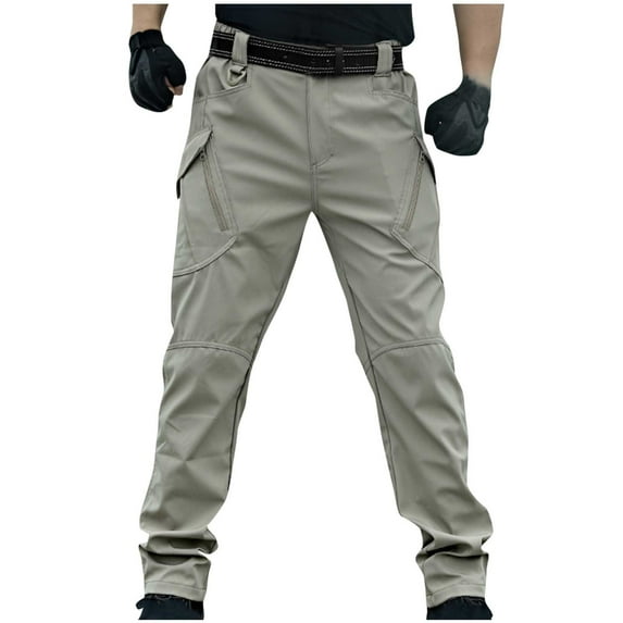Men's Tactical Cargo Pants Solid Color Lightweight Hiking Pants Outdoor Work Trousers with Multi Pockets Khaki L