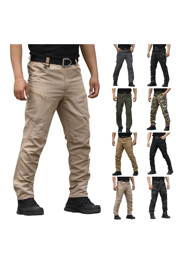 Men's Tactical Cargo Pants Stretch Ripstop Lightweight Waterproof Multi Pockets Work Hiking Outdoor Casual Pants (No Belt) Army Green 3XL