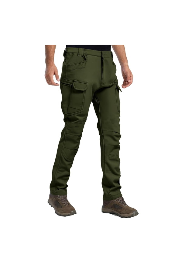 Men's Tactical Cargo Pants Waterproof Softshell Winter Work Fleece Lined Thermal Outdoor Hiking Multi Pocket