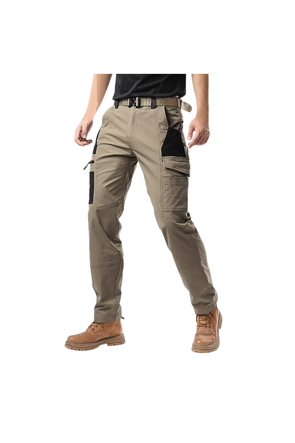 Men's Tactical Cargo Pants Wind Water Resistant Ripstop Fabric Multi Pocket Outdoor Hiking Work Training Pants,Khaki,32