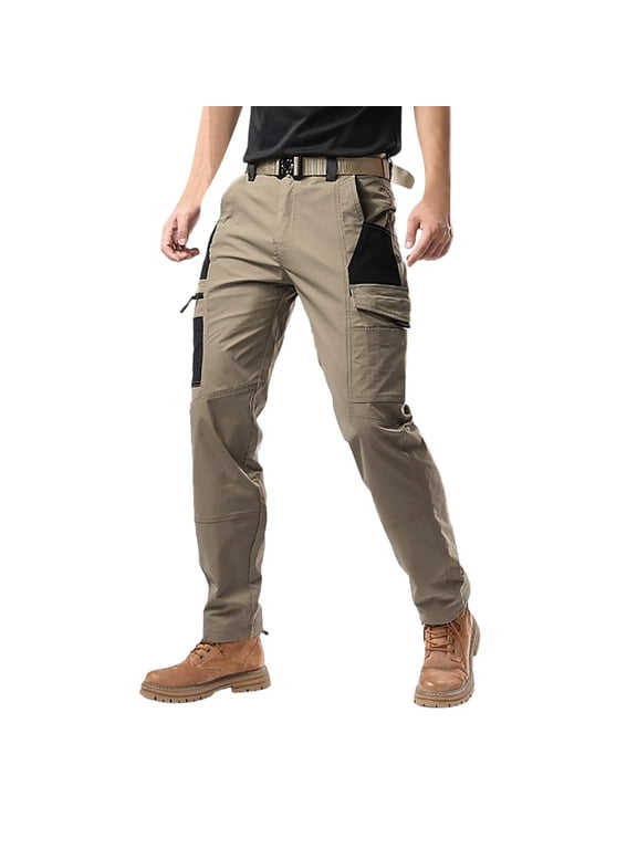 Men's Tactical Cargo Pants Wind Water Resistant Ripstop Fabric Multi Pocket Outdoor Hiking Work Training Pants,Khaki,32