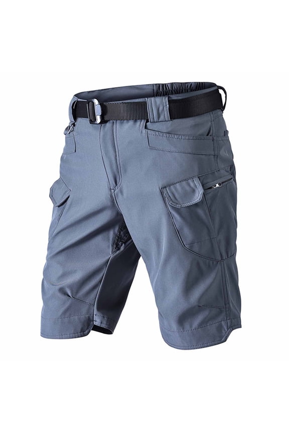 Men's Tactical Cargo Shorts, Cotton-Polyester Blend Quick Dry Multi-Pocket Elastic Waist No Belt Hiking Fishing Work Shorts,Gray,S