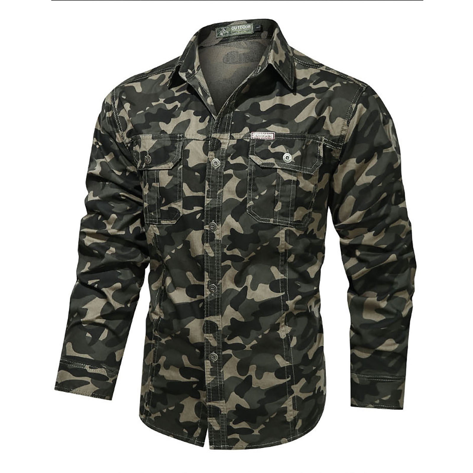 Men's Tactical Cargo Work Shirts Camo Military Casual Button Slim Fit Long  Sleeve Tops UV Protection Hiking Fishing Pockets Shirts