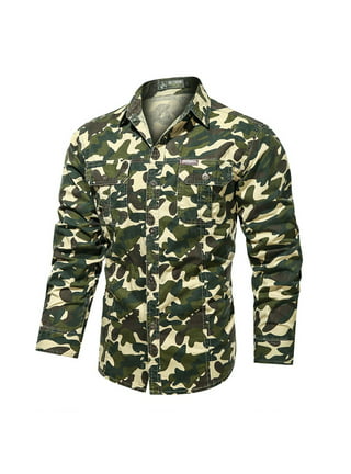 Men's Camouflage Denim Shirt Camo Washed Military Long Sleeve Shirts Button  Down Cargo Shirt Tops Outdoor Lapel Men's Shirts