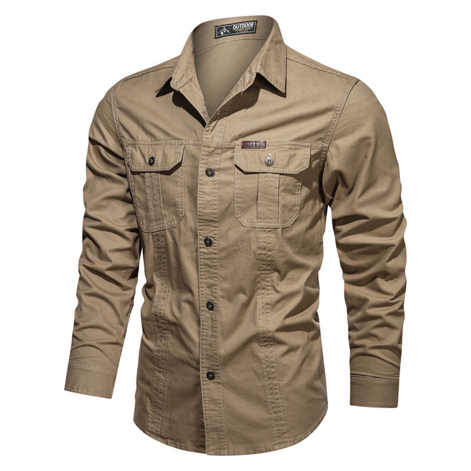 Men's Tactical Cargo Work Shirts Military Casual Button Up Slim