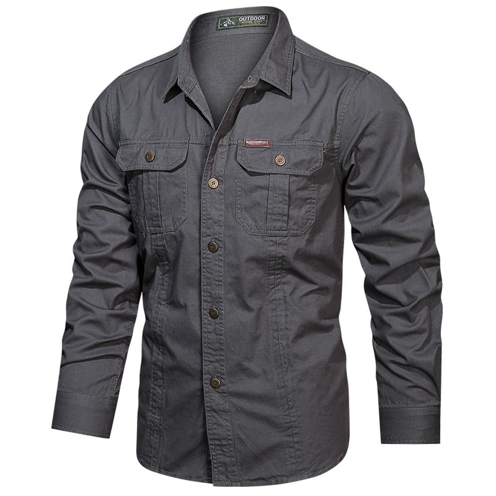 Men's Tactical Cargo Work Shirts Military Casual Button Up Slim