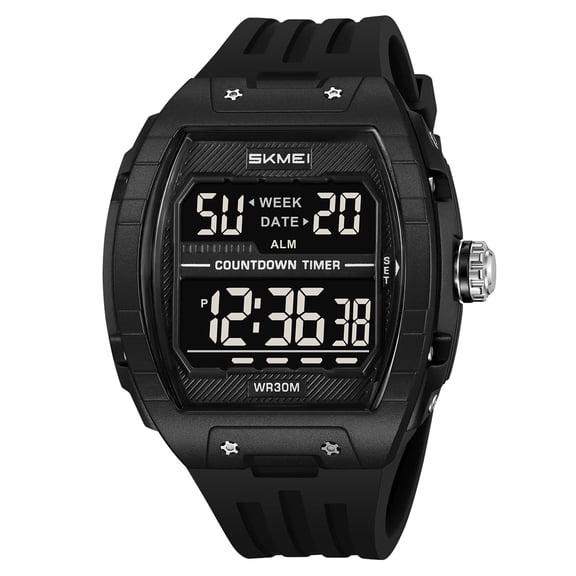 Men's Tactical Digital Watch - Rugged Large Barrel Shape, Waterproof Outdoor Sports Watch with LED Backlight, Alarm, Date for Hiking, Casual Wear
