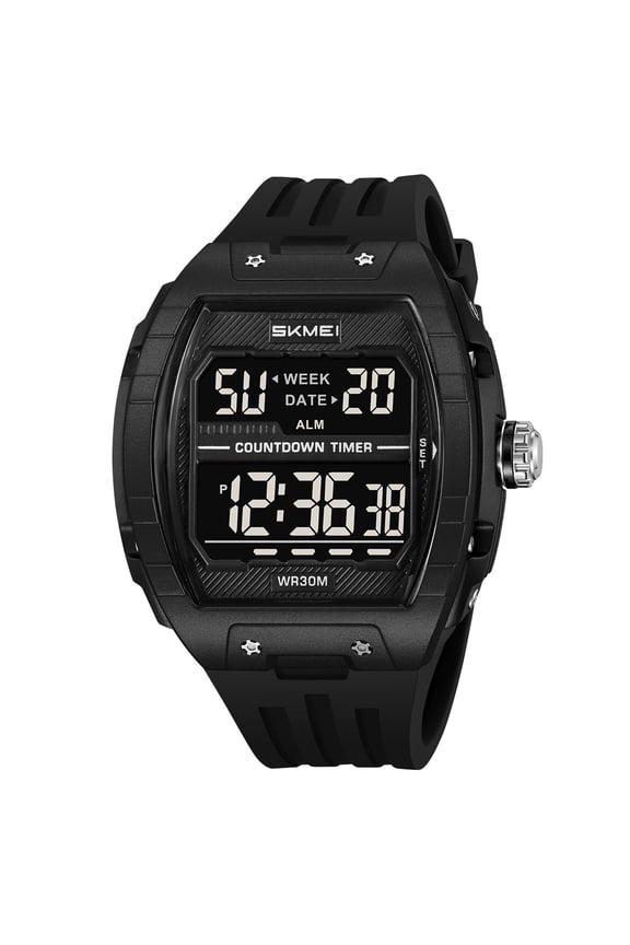 Men's Tactical Digital Watch - Rugged Large Barrel Shape, Waterproof Outdoor Sports Watch with LED Backlight, Alarm, Date for Hiking, Casual Wear