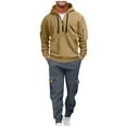 thumbnail image 1 of Men's Tactical Fleece Hoodie and Pant Set Long Sleeve 1/4 Zipper Sweatshirt Cargo Drawstring Sweatpants Casual Clothes (L, Khaki), 1 of 4