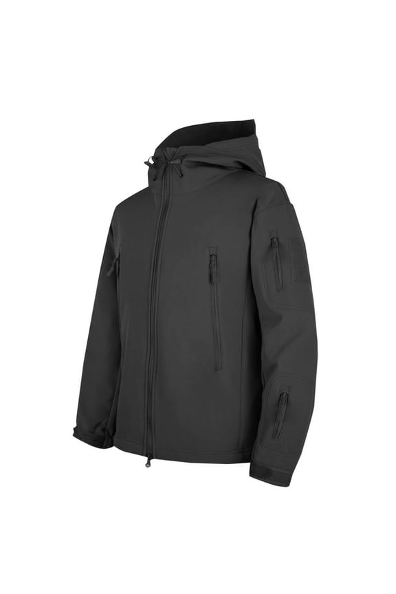 Men's Tactical Hooded Softshell Jacket Waterproof Lightweight Windbreaker Fleece Lined Winter Coats Multi-Pockets