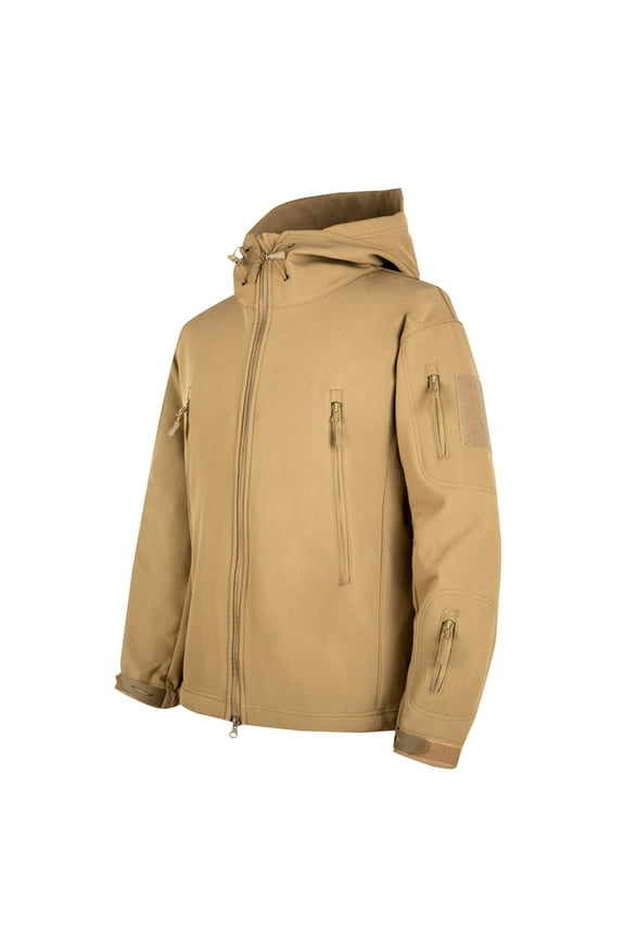Men's Tactical Hooded Softshell Jacket Waterproof Lightweight Windbreaker Fleece Lined Winter Coats Multi-Pockets
