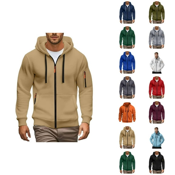 Men's Tactical Hoodie 2025 Fall Winter Long Sleeve Zip Up Plain Hooded Sweatshirt with Pockets Jacket Coat Outerwear